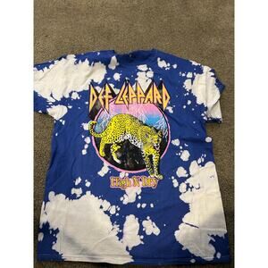Def Leppard High N Dry Band Tee Bleach‎ Tie Dye Blue White Size S